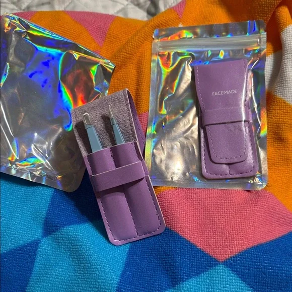 Purple Tweezer & Tool Pouch Set - Compact Travel Case