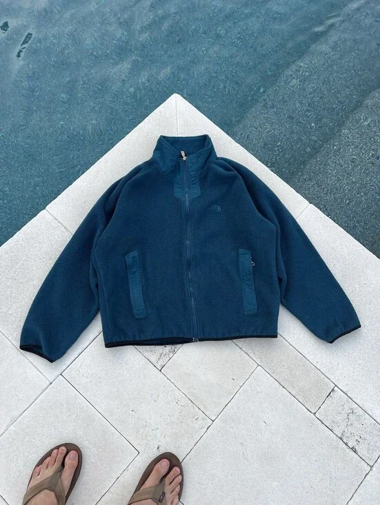 VTG 90s The North Face Fleece Jacket Medium Vintage Made in USA Teal Blue