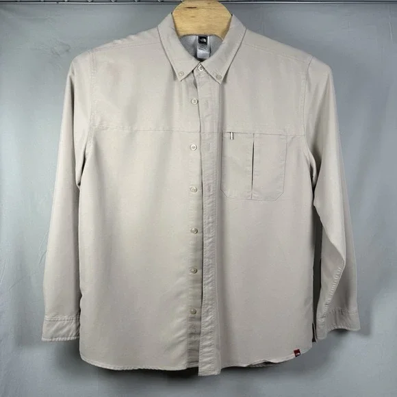 The North Face Men‎ A5 LONG SLEEVE Beige BUTTON DOWN SHIRT SIZE XL UPF