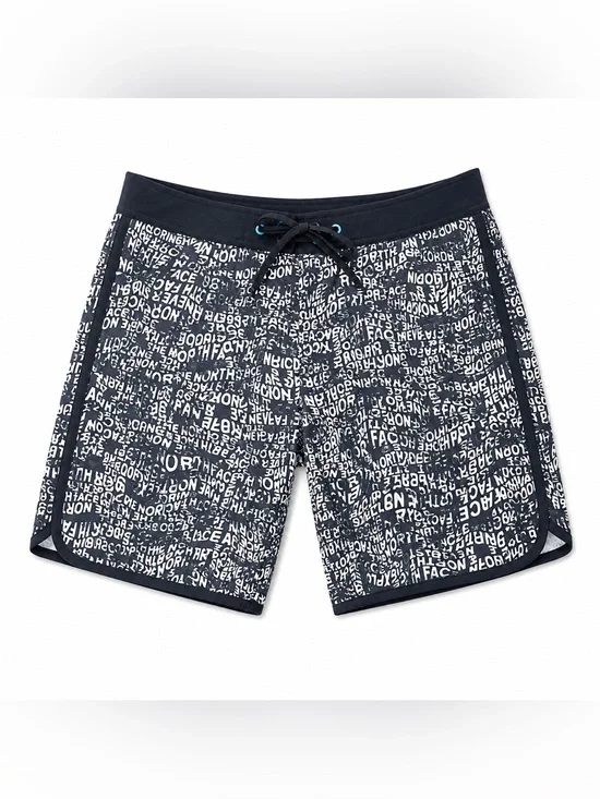 The North Face Board Shorts Men’s 32 Black White spellout Print Swim Surf Beach