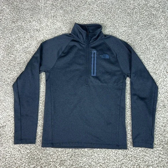 North Face Pullover Mens Small Blue 1/4 Zip Fleece Hiking Outdoors Sweater Logo