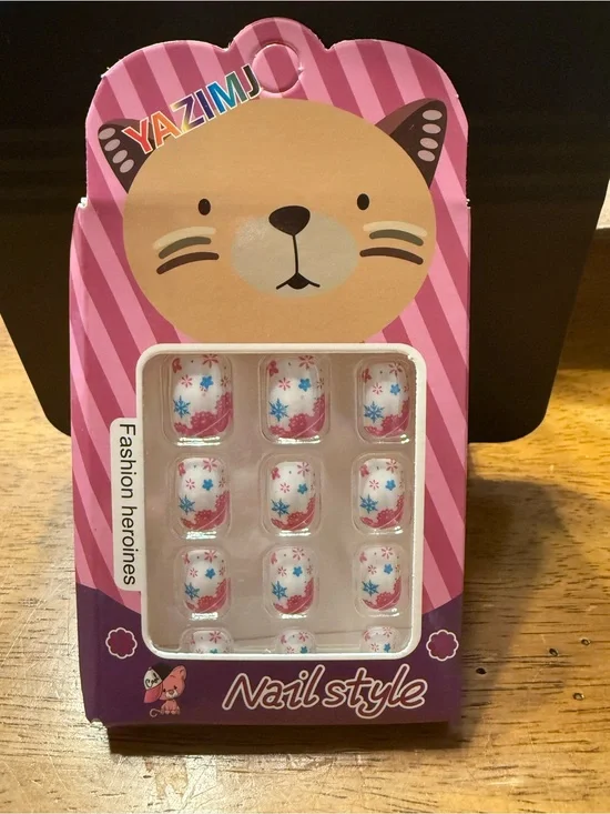 KIDS Pink Striped Cat Nail Style Press-On Nails