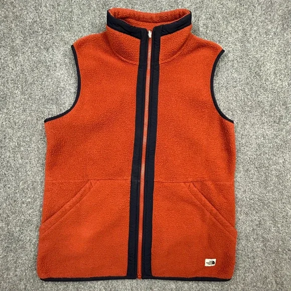 North Face Campshire Fleece Vest Mens Small Orange Sherpa Full Zip Gorpcore‎