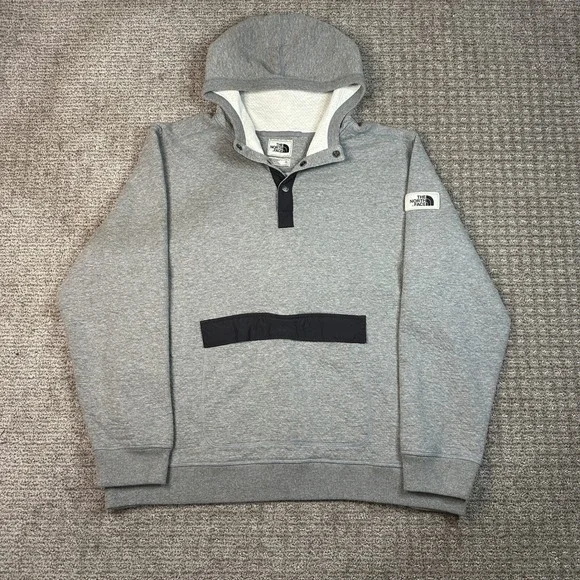 The North Face Mens XXL Snap Neck Hoodie Heather Grey Pullover Sweatshirt