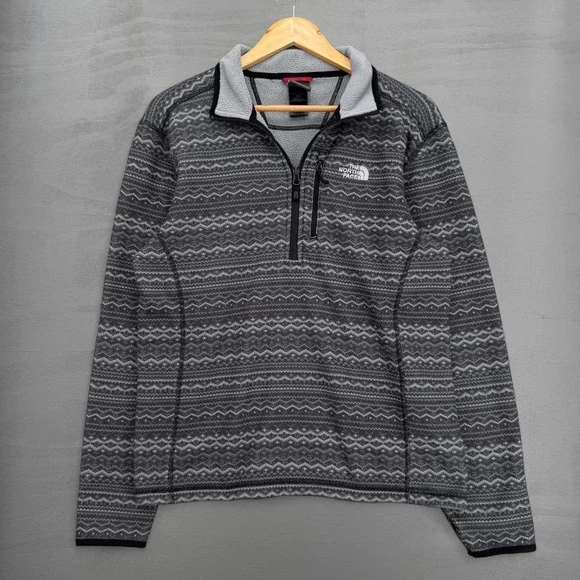 The North Face Aztec Fleece Pullover Grey Fair Isle Quarter Zip Small