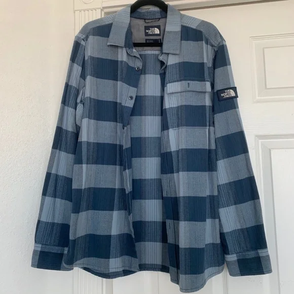 The North Face Blue and Gray Plaid Shirt