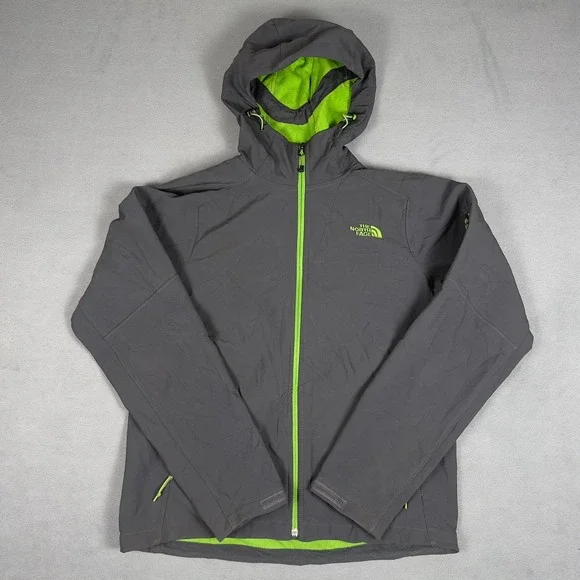 The North Face Apex Android Hoodie Softshell Jacket Mens Medium Gray Lime Green
