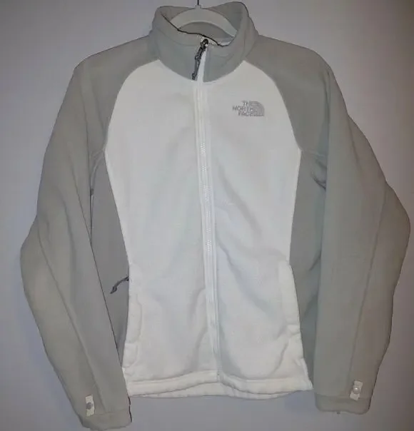 The North Face Gray White/Ivory Fleece Zip Up Jacket Size Medium *Pocket Hole