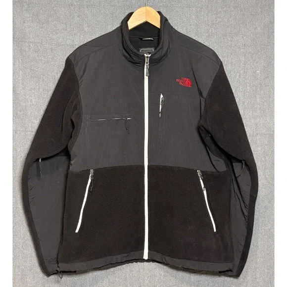 The North Face Denali Polartec Fleece Jacket Mens Large Black Red Logo Full Zip