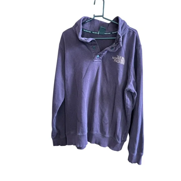 The North Face‎ Pullover Sweatshirt maroon Snap Neck Logo Cotton Blend