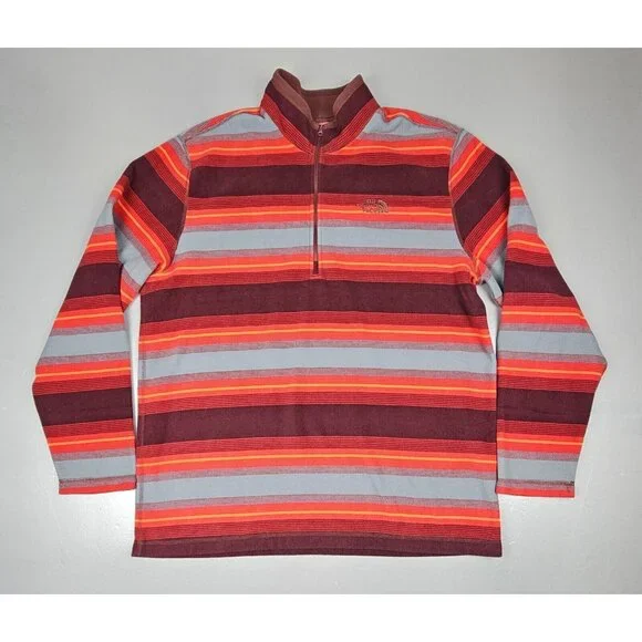 The North‎ Face Pullover Mens XL. Red Fleece Striped Sweatshirt