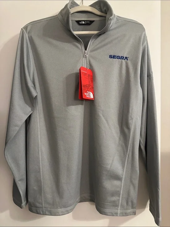 The North Face Men's Light Gray Performance Quarter-Zip Pullover with Blue Logo