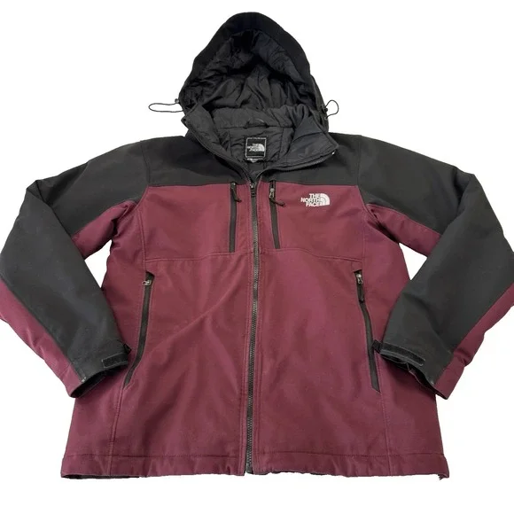 The North Face Outdoor Hooded Jacket Full Zip Primaloft Maroon Black Mens Medium