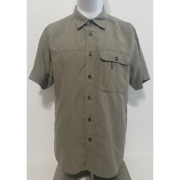 The North Face Tekware Technology Shirt Mens Medium Green Button Up Short Sleeve