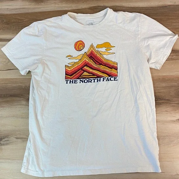 The‎ North Face Mens XL White Graphic T Shirt Mountain Sun Short Sleeve
