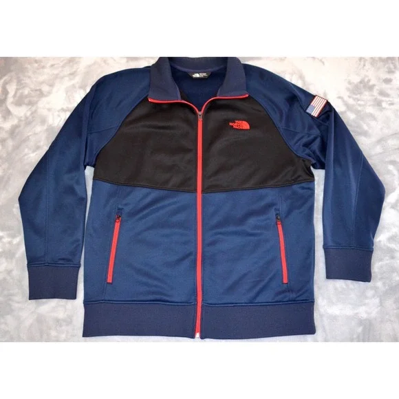The North Face Full Zip Jacket Mens XL Black & Blue Polyester USA American Flag