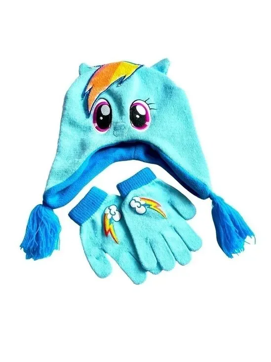 My Little Pony Girls Blue Rainbow Dash Winter Hat & Matching Gloves OSFM