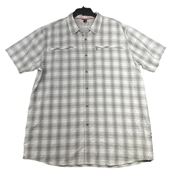 The North Face Mens 2XL XXL‎ Short Sleeve Shirt Plaid White Gray Fishing, Hiking
