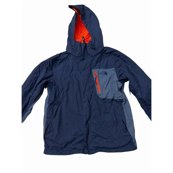 The North Face Men’s M Hooded‎ Jacket Navy Gray Orange Lining Outdoor Hiking Zip