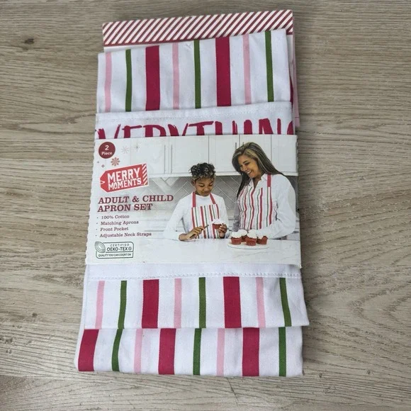Merry Moments Adult and Child Apron Set Sugar Spice and Everything Nice‎ Striped
