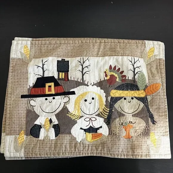 4 Vintage Thanksgiving Placemats Pilgrim Indian‎ Native American Kitschy Cute