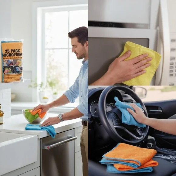 S&T INC Microfiber Cleaning Cloths 25 Pack 11.5x11.5 Multicolor New