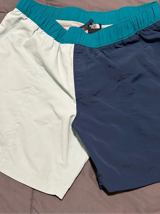 The North Face Colorblock Athletic Shorts - Teal, Navy & Light Mint Sz L