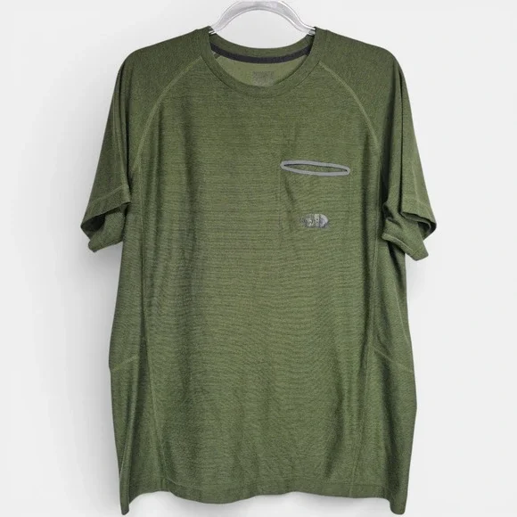 The‎ North Face Mens L FlashDry Pocket T-Shirt Olive Green Heathered Raglan Tee