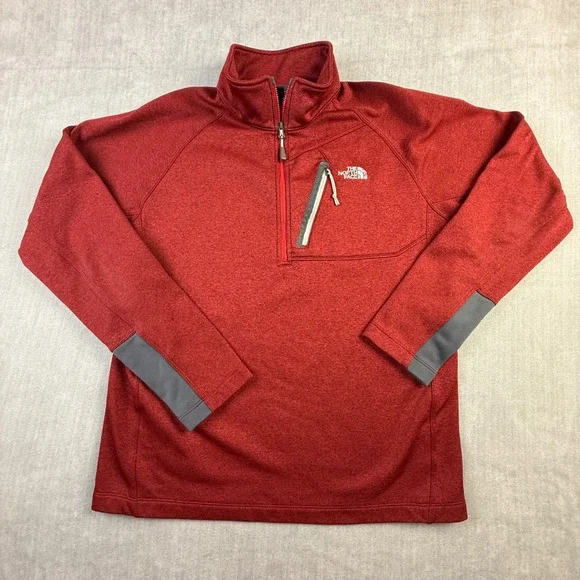 The North Face Mens Large Red Heathered‎ Quarter Zip Fleece Pullover Jacket L