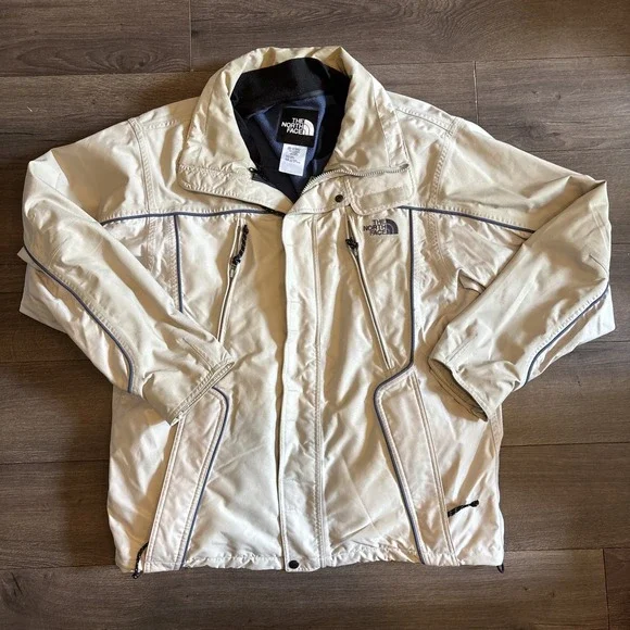 Vintage The North Face Jacket Men's Large Fleece Lined Vest Full Zip Beige Parka