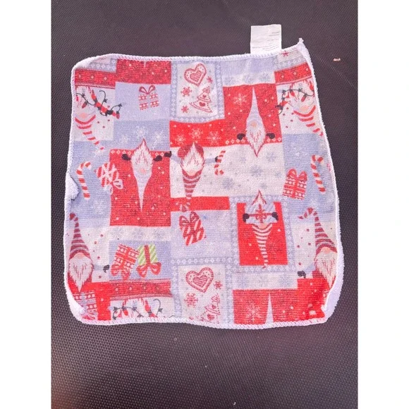 VTG Christmas Gnome‎ Holiday Washcloth  Microfiber Small Square Towel