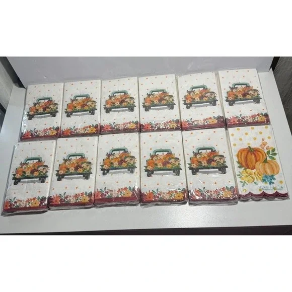 Pioneer Woman Pumpkin Dot Truck Paper Napkins (12)-24 Count Fall Autumn‎ Harvest