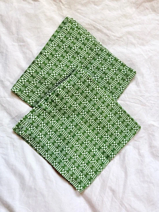 Williams Sonoma 100% Cotton Geometric Check Napkins Set of 2