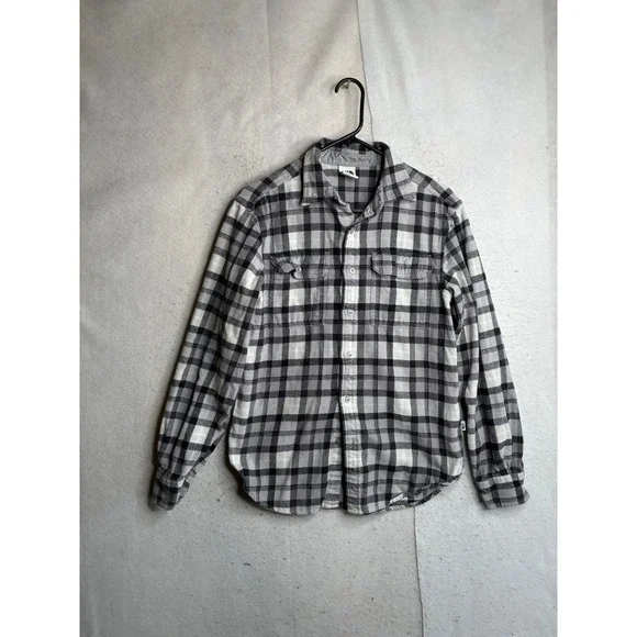The North Face Mens Plaid Flannel Shirt Grey Black White Long Sleeve S P 6443 NF