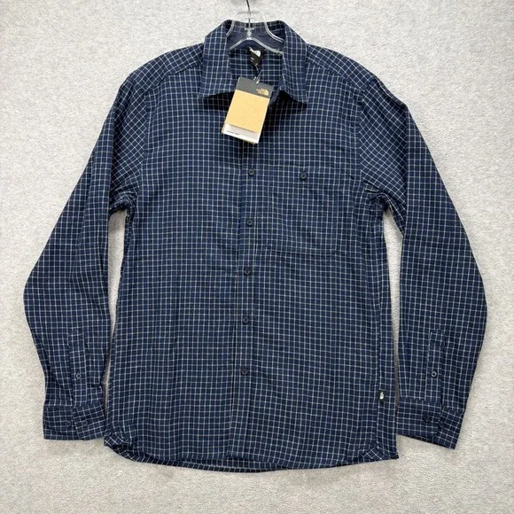 North Face Shirt‎ Mens Small Navy Blue Windowpane Check Arroyo Flannel NEW