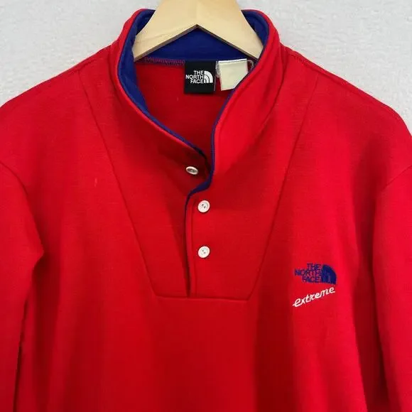 THE NORTH FACE Sweatshirt Mens L EXTREME 1/4 Button Fleece Pullover Red USA VTG