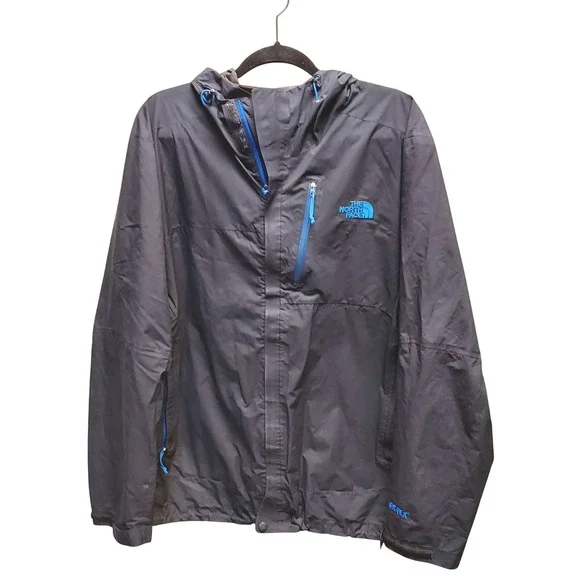 The North Face Gore-Tex Rain Jacket Mens XL Black Blue Hooded Waterproof Shell