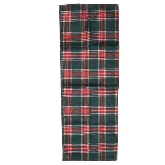 Table Runner Green Plaid 13x72in Woven Polyester