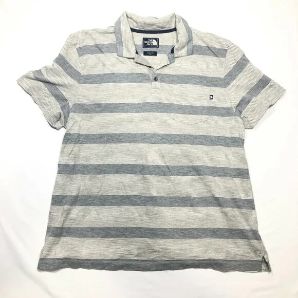 The North Face Polo Shirt Mens XL Gray Striped Collared Cotton Blend Chest Logo