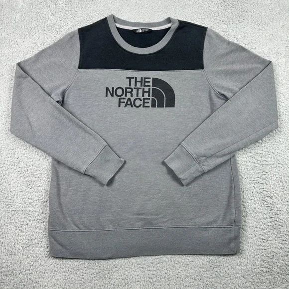 The North Face Crewneck Sweatshirt Mens Large‎ Gray Black Logo Pullover Fleece