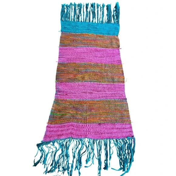 Vintage Handmade Handwoven Boho Shawl Wrap Fringe Artisan Textile Multicolor