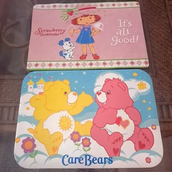 Vintage Placemats Care bears Strawberry Shortcake It's All Good set 2 vinyl foam