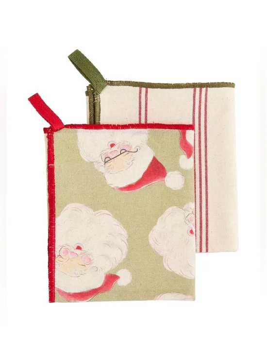 NEW Mud Pie Christmas Towel Set 100% Cotton Santa, 16 1/2