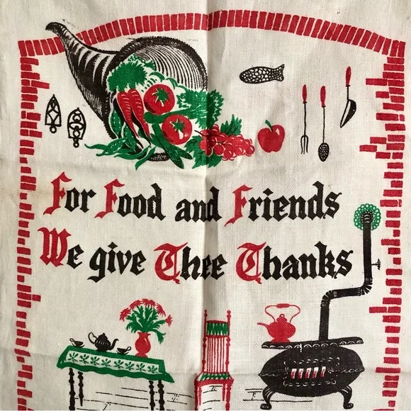 Vinage Linen Thanksgiving Theme Calendar  tea towel Wall Hanging 1961
