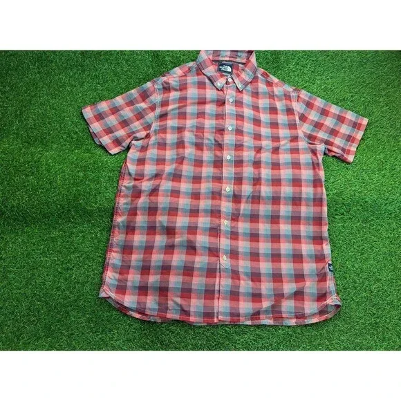 The North Face Plaid Button Up Shirt Men’s XL Red Gray Short Sleeve Outdoor