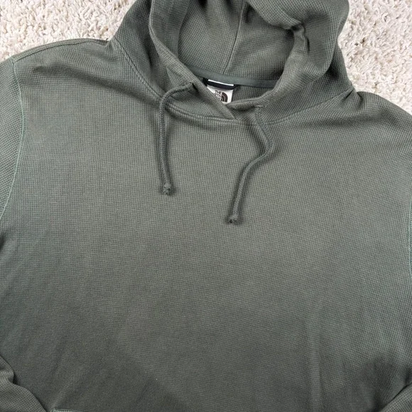 The North Face Mens Hoodie XL Green Waffle Knit Pullover
