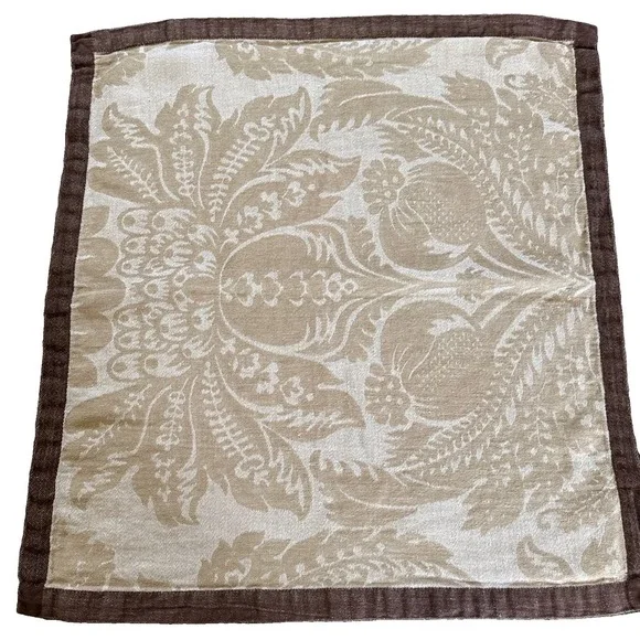 WILLIAMS SONOMA Alba Jacquard OTTON COTTON LINEN GREEN BROWN SET OF 8 Floral