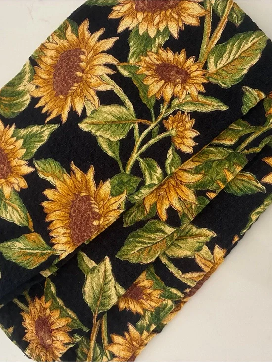 April Cornell Sunflower design Kitchen Dish Towels Panel in Yellow, Green, Black