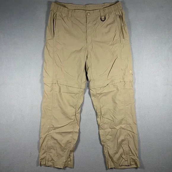 The North Face Mens L Khaki Convertible Zip Off Hiking Pants AT9M Tan Nylon
