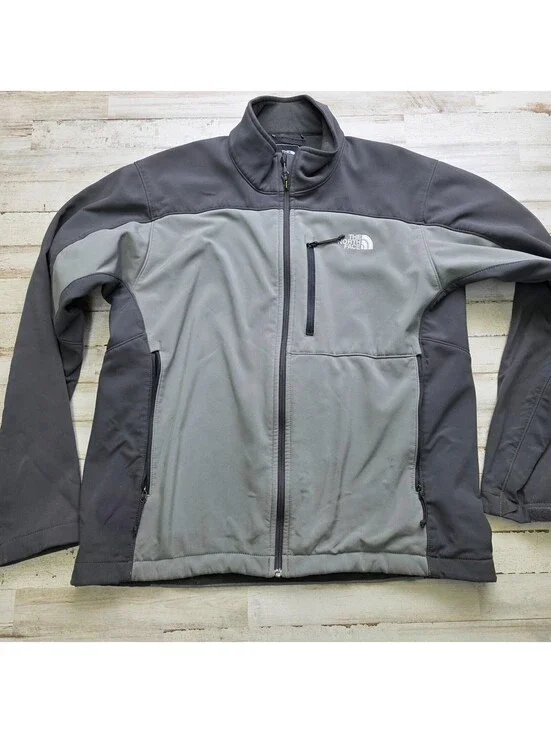 The North Face TNF Apex Gray Full Zip Men's LG Softshell Water Resistant Jacket